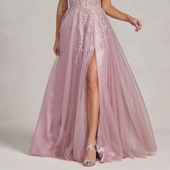 NEW LONG SLEEVELESS A-LINE DRESS EMBROIDERED WITH SPARKLING SEQUINS NX E1128 - Picture 6 of 9